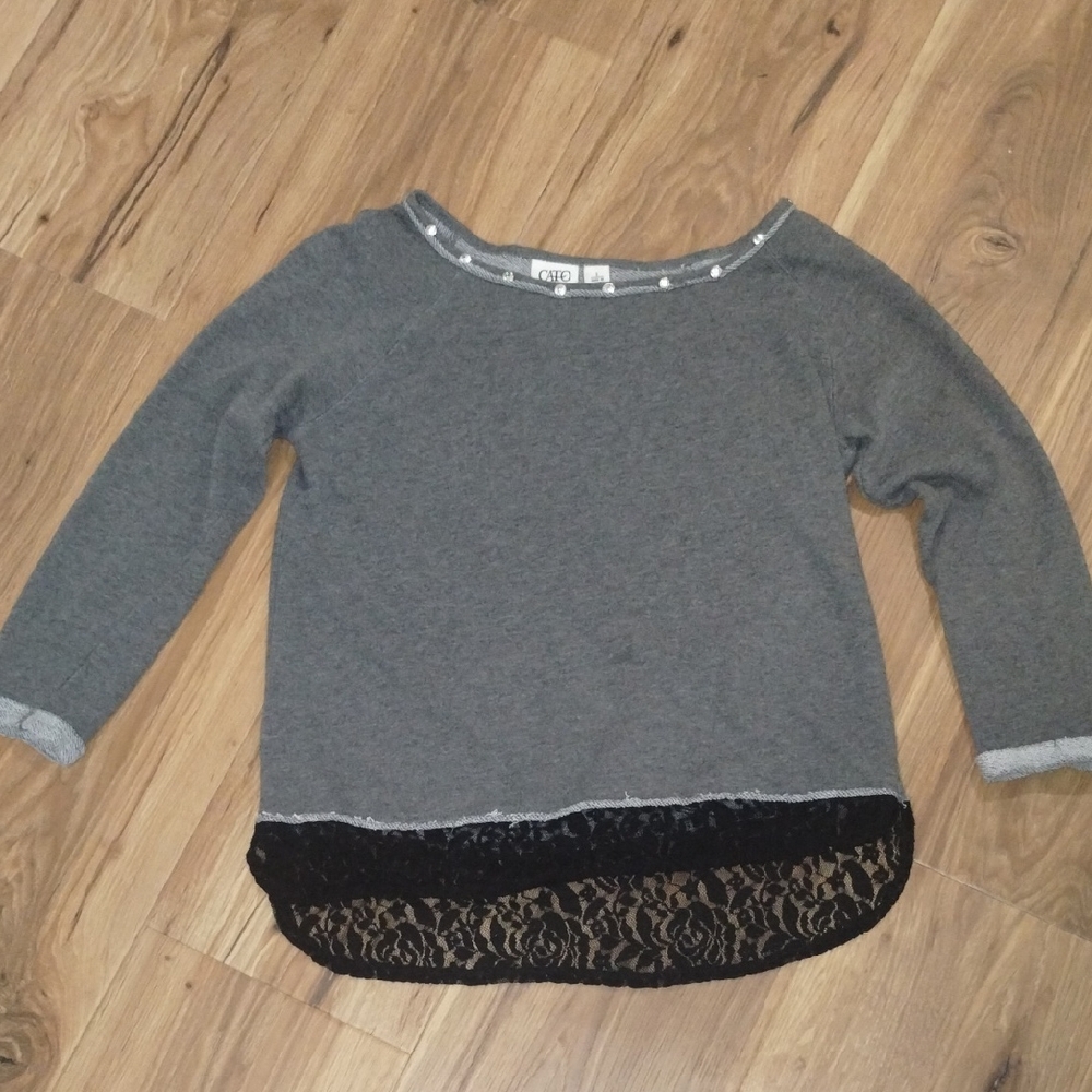 Cato Charcoal Sweater with Black Lace Hem - Picture 1 of 4